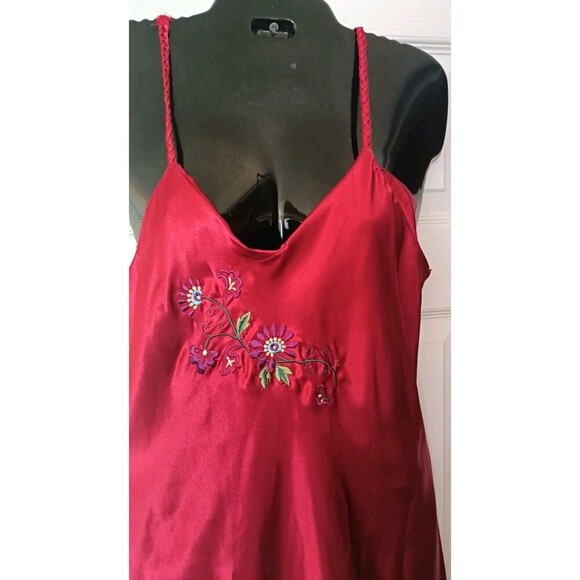 Dentelle Vintage Satin Slip Dress Gown Size Small Red Floral Embroidered 70s 80s - Picture 4 of 7